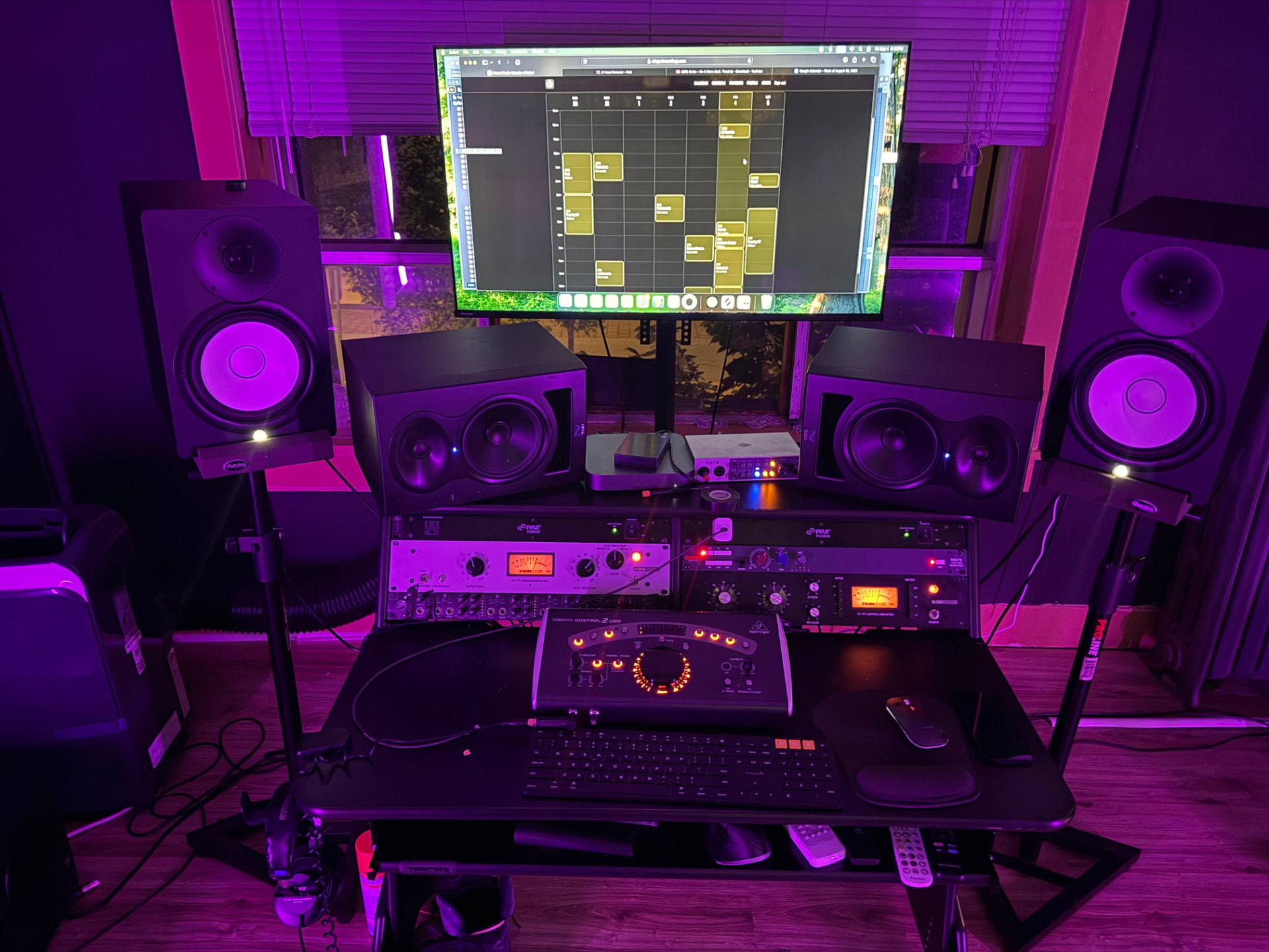 Full studio view including monitors and outboard gear